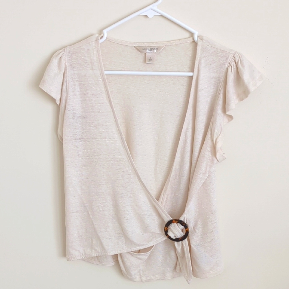 NEVER USED Banana Republic 100% Linen Cream Wrap Blouse